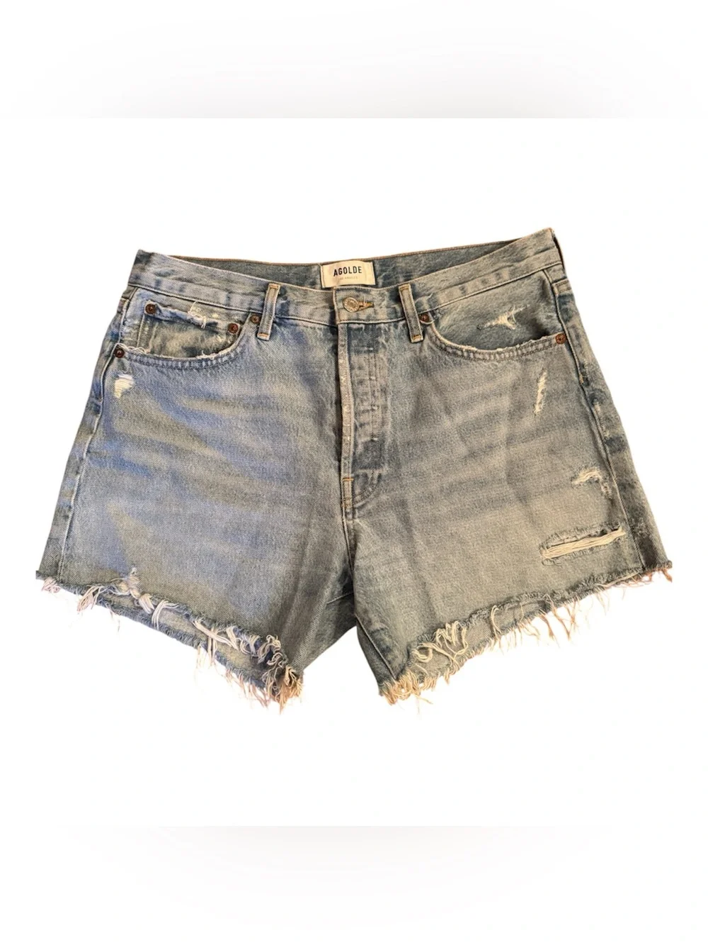 AGOLDE Parker Vintage Cutoff Denim Shorts – Size 29, Light Wash, Distressed EUC - Picture 2 of 6